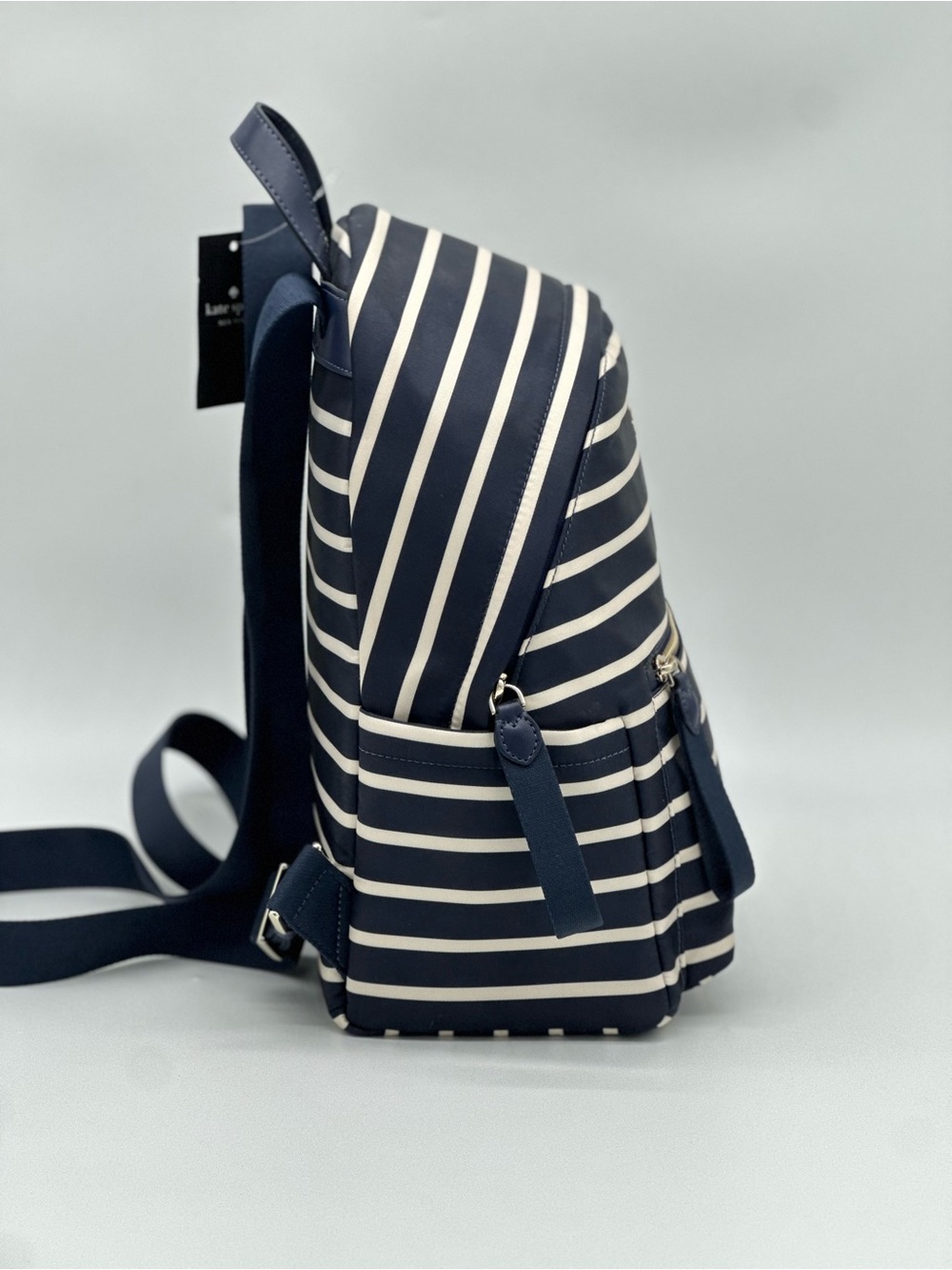 kate spade navy and white striped mini backpack with gold logo - Picture 3 of 11